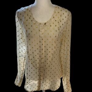 Madison Marcus Silk Button Down“Tuxedo Style Tails” Top Gold Metallic Cream S